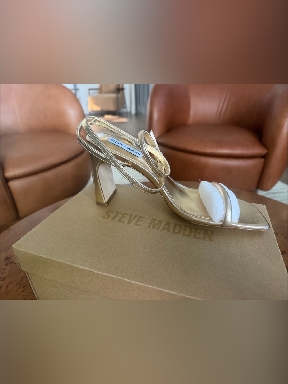 Steve Madden Metallic Gold Strappy Block Heel Sandals